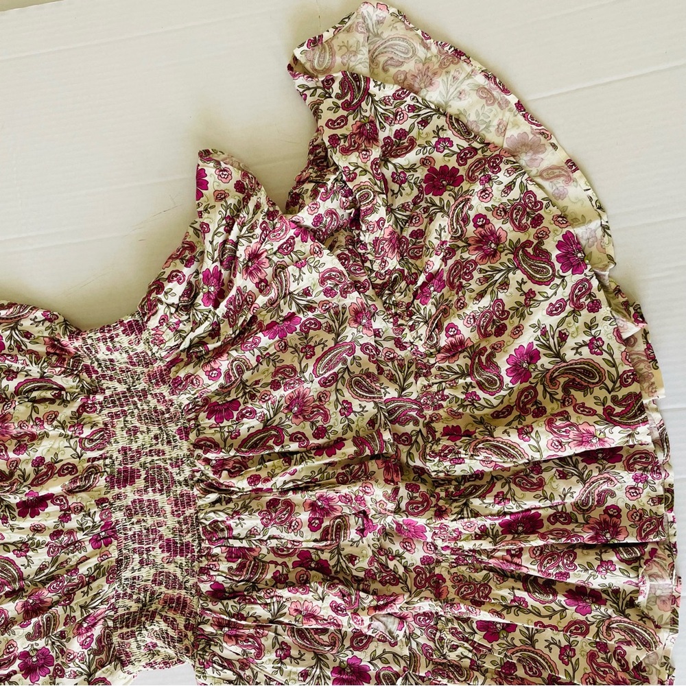 Patrons of Peace Anthropologie Floral Pink Cream Mini Dress Boho tiered ruffle - Picture 12 of 12